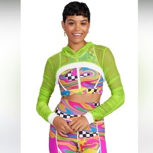 PELOTON Brittany Allen x Peloton Workout Biking Mesh Micro Mini Crop Neon Top XL